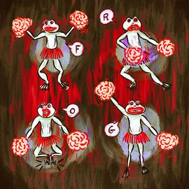 4 grenouilles prononcent chacune une lettre du mot FROG. Elles font une chorégraphie de pom-pom girls, mais l’ambiance est assez glauque.