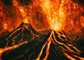 Paysage primordial, terrestre, brumeux.