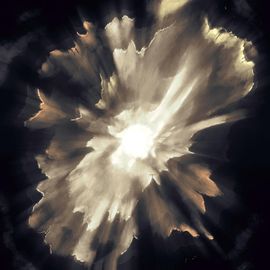 Paysage majestueux en contre-plongée. Au centre, le ciel dévoile une lumière divine.