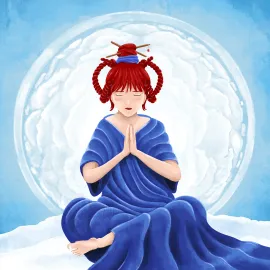 Une personne sage médite sur la neige.