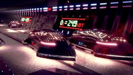 Automobiles futuristes dans un tunnel.