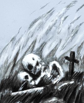 Couple de morts amoureux dans un cimetière.