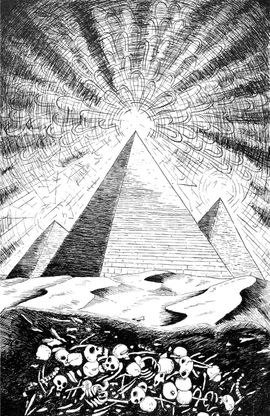 Pyramides d’Egypte et squelettes.