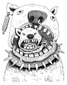 Un chien qui mange un chien qui mange une voiture.