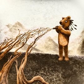 Ourson qui joue de la flûte pour faire jaillir la végétation.