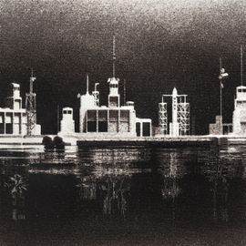 Sol industrialisé, mais reflets dans l’eau d’une végétation oubliée.