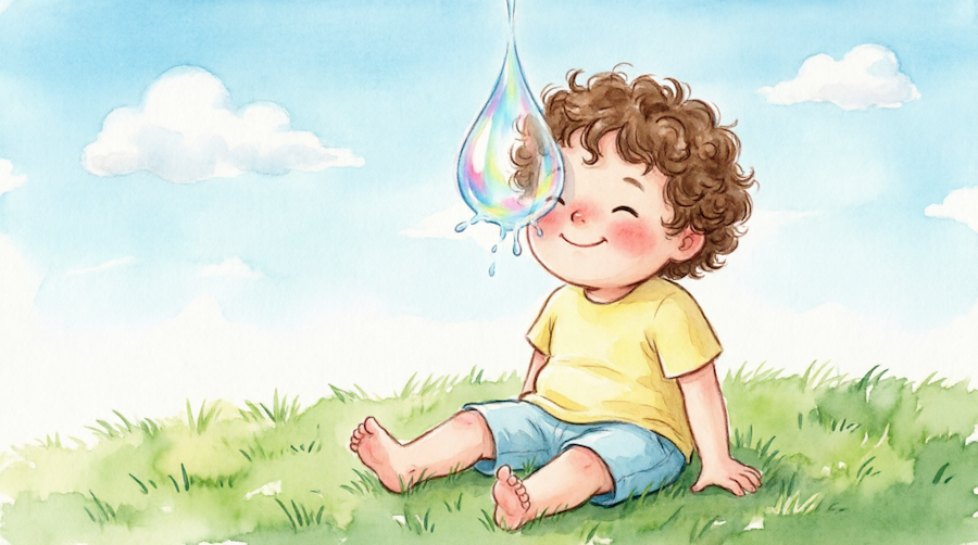Enfant qui se fait éclabousser par une goutte.