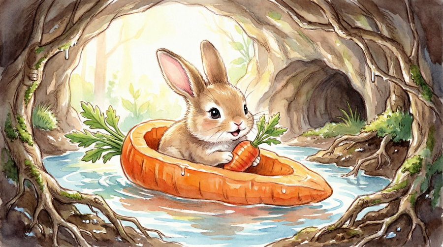 Lapin à bord d'une carotte.